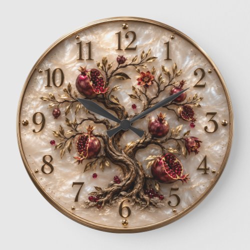 Tree of Life with Pomegranates | 3D Relief Art Large Clock