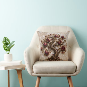 Tree of Life with Pomegranates 3D Relief Art Throw Pillow