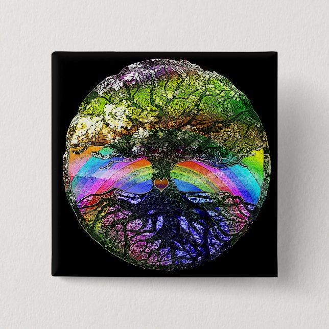 Tree of Life with Rainbow Heart Button (Front)