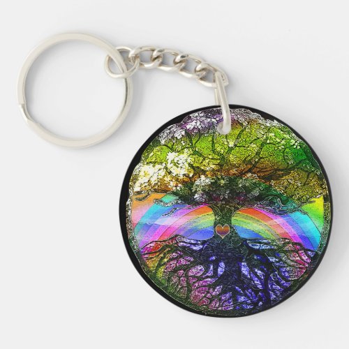 Tree of Life with Rainbow Heart Keychain
