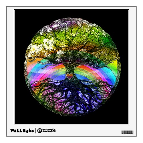 Tree of Life with Rainbow Heart Wall Decal
