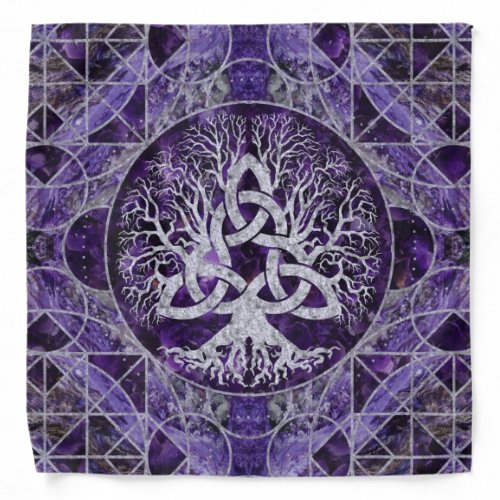 Tree of life with Triquetra Amethyst and silver Bandana