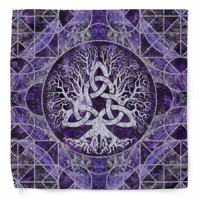 Tree of life with Triquetra Amethyst and silver Bandana (Front)