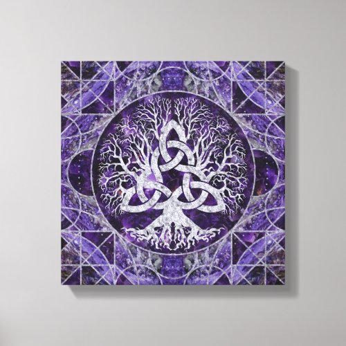 Tree of life with Triquetra Amethyst and silver Canvas Print