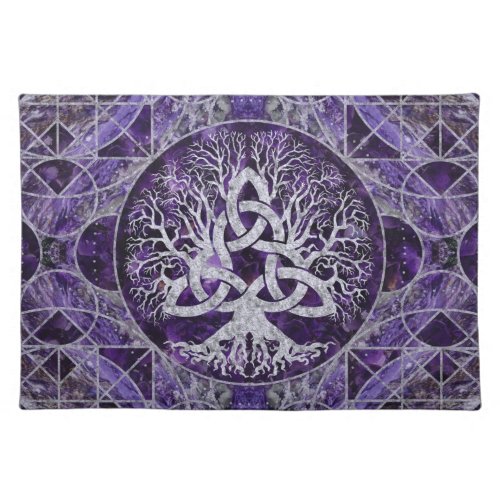 Tree of life with Triquetra Amethyst and silver Cloth Placemat