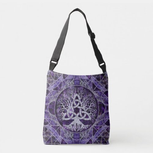 Tree of life with Triquetra Amethyst and silver Crossbody Bag