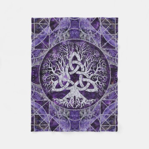 Tree of life with Triquetra Amethyst and silver Fleece Blanket