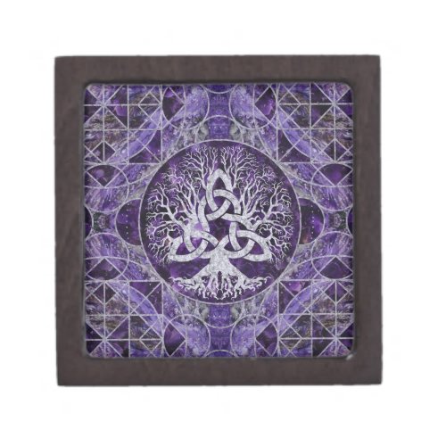 Tree of life with Triquetra Amethyst and silver Gift Box