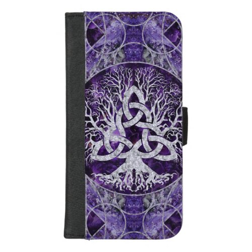 Tree of life with Triquetra Amethyst and silver iPhone 87 Plus Wallet Case