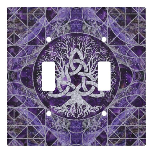 Tree of life with Triquetra Amethyst and silver Light Switch Cover