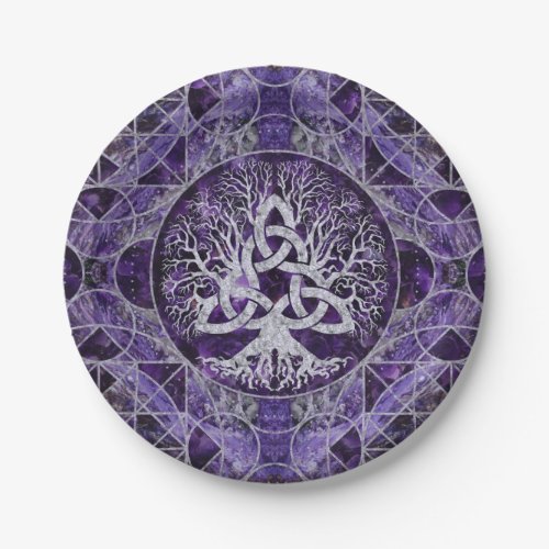 Tree of life with Triquetra Amethyst and silver Paper Plates