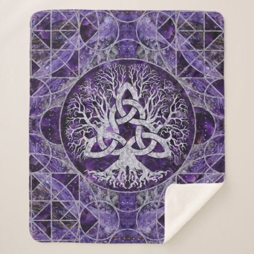 Tree of life with Triquetra Amethyst and silver Sherpa Blanket