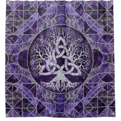 Tree of life with Triquetra Amethyst and silver Shower Curtain