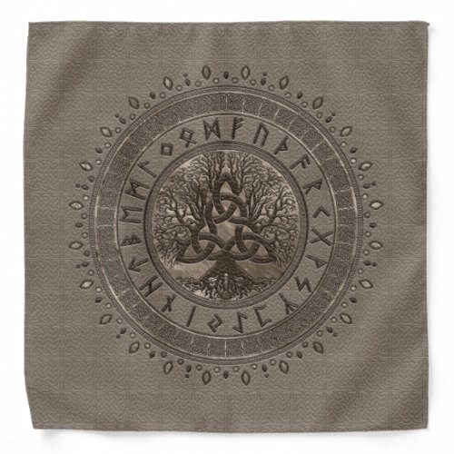 Tree of life with Triquetra Beige Leather and gold Bandana
