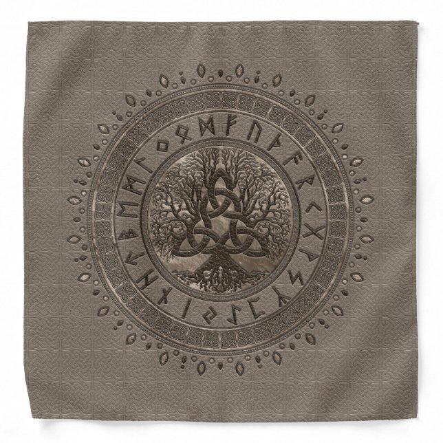 Tree of life with Triquetra Beige Leather and gold Bandana (Front)