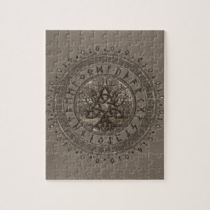 Tree of life with Triquetra Beige Leather and gold Jigsaw Puzzle