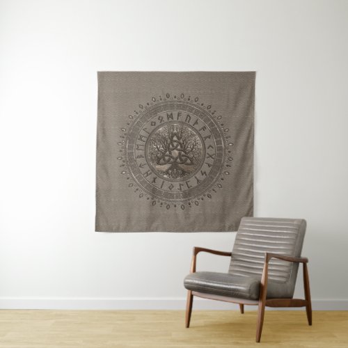 Tree of life with Triquetra Beige Leather and gold Tapestry