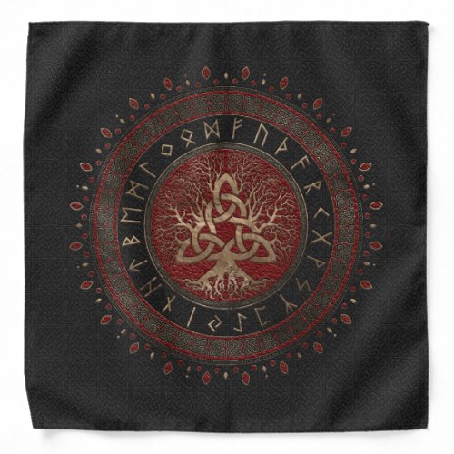 Tree of life with Triquetra Black Red Leather Bandana
