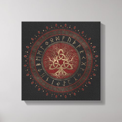 Tree of life with Triquetra Black Red Leather Canvas Print