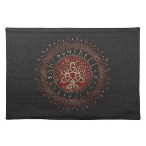 Tree of life with Triquetra Black Red Leather Cloth Placemat