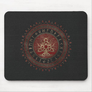 Tree of life with Triquetra Black Red Leather Mouse Pad