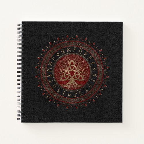 Tree of life with Triquetra Black Red Leather Notebook