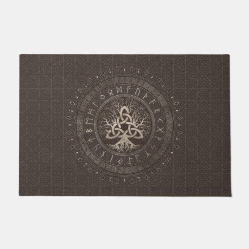 Tree of life with Triquetra Brown Leather and gold Doormat