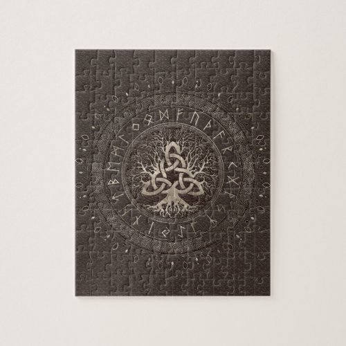 Tree of life with Triquetra Brown Leather and gold Jigsaw Puzzle
