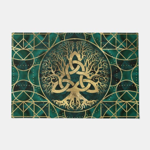 Tree of life with Triquetra Malachite and Gold Doormat