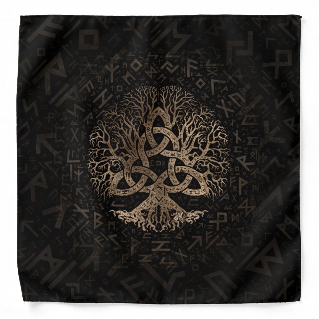 Tree of life with Triquetra on Futhark pattern Bandana (Front)