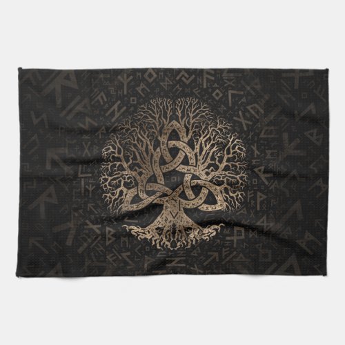 Tree of life with Triquetra on Futhark pattern Kitchen Towel