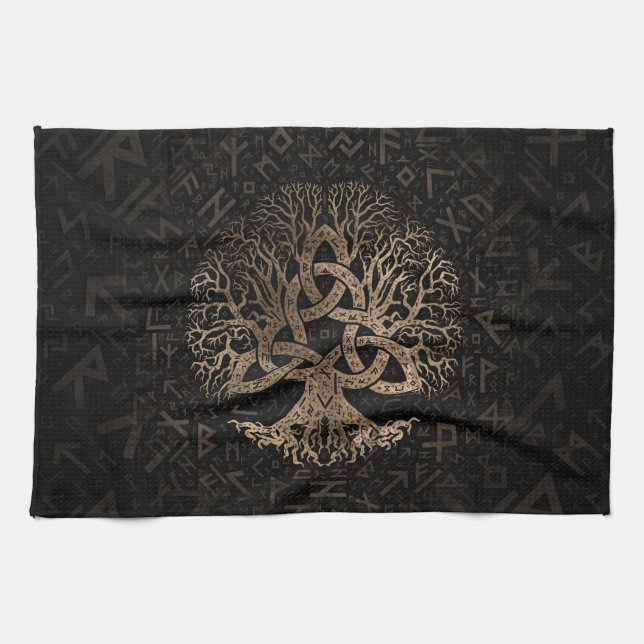 Tree of life with Triquetra on Futhark pattern Kitchen Towel (Horizontal)
