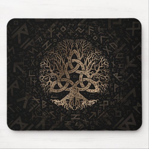 Tree of life with Triquetra on Futhark pattern Mouse Pad