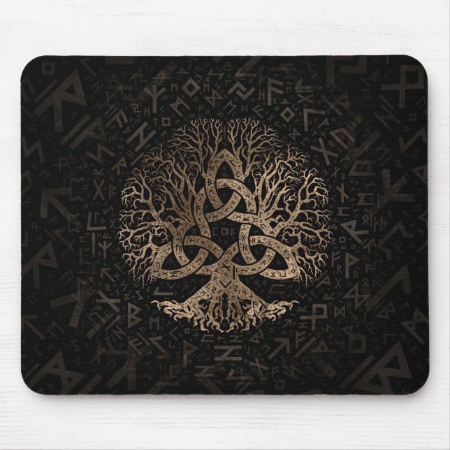 Tree of life with Triquetra on Futhark pattern Mouse Pad (Front)