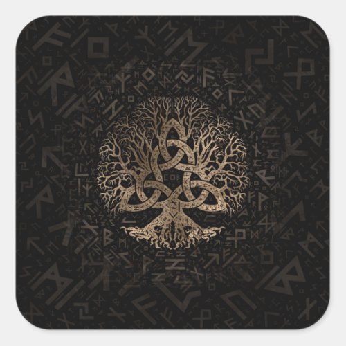 Tree of life with Triquetra on Futhark pattern Square Sticker