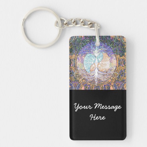 Tree of life with ying yang and heart symbol keychain