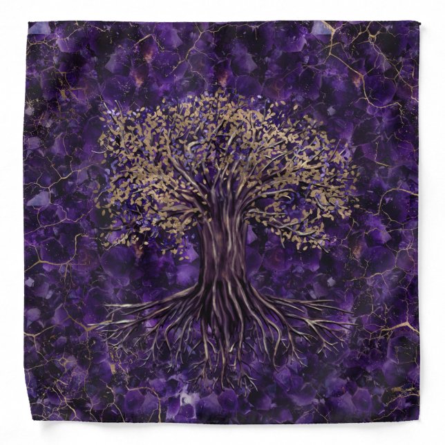 Tree of life -Yggdrasil Amethyst and Gold Bandana (Front)