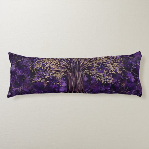 Tree of life _Yggdrasil Amethyst and Gold Body Pillow
