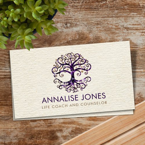 Tree of Life _ Yggdrasil _ Amethyst and Gold Business Card