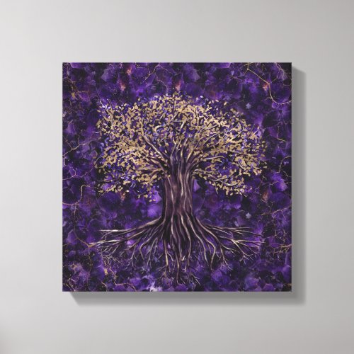 Tree of life _Yggdrasil Amethyst and Gold Canvas Print