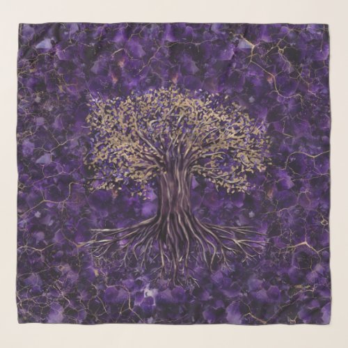 Tree of life _Yggdrasil Amethyst and Gold Scarf