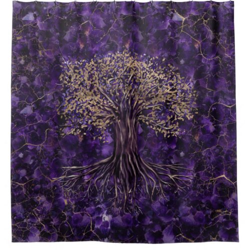 Tree of life _Yggdrasil Amethyst and Gold Shower Curtain