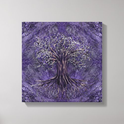 Tree of life _Yggdrasil Amethyst and silver Canvas Print