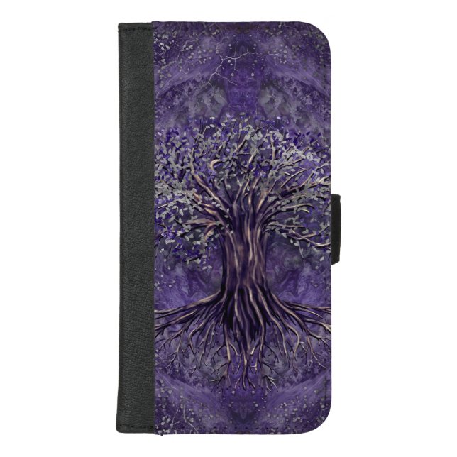 Tree of life -Yggdrasil Amethyst and silver iPhone Wallet Case (Front)