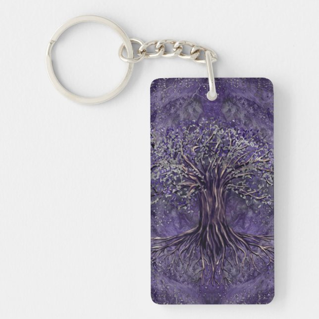 Tree of life -Yggdrasil Amethyst and silver Keychain (Front)