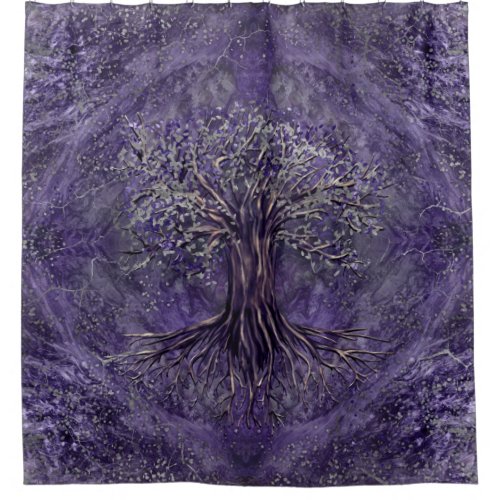 Tree of life _Yggdrasil Amethyst and silver Shower Curtain