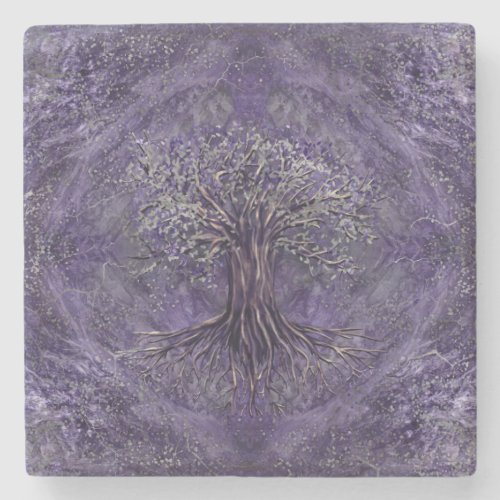 Tree of life _Yggdrasil Amethyst and silver Stone Coaster