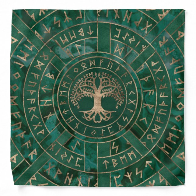 Tree of life -Yggdrasil and Futhark - Malachite Bandana (Front)