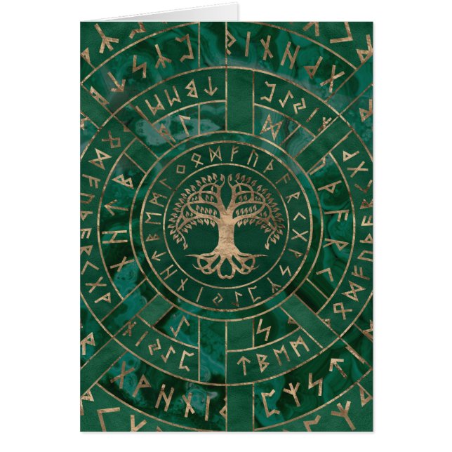 Tree of life -Yggdrasil and Futhark - Malachite Cards (Front)