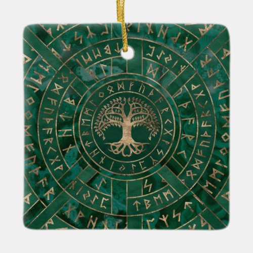 Tree of life _Yggdrasil and Futhark _ Malachite Ceramic Ornament